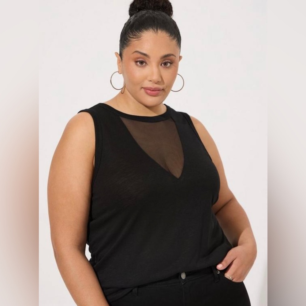 Torrid Feather Soft Slub Crew Neck Mesh
Inset Tank